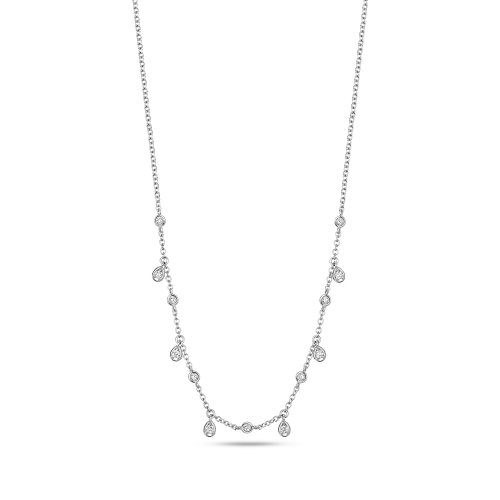 Diamond Rubover Teardrops Necklace In 18ct White Gold 
