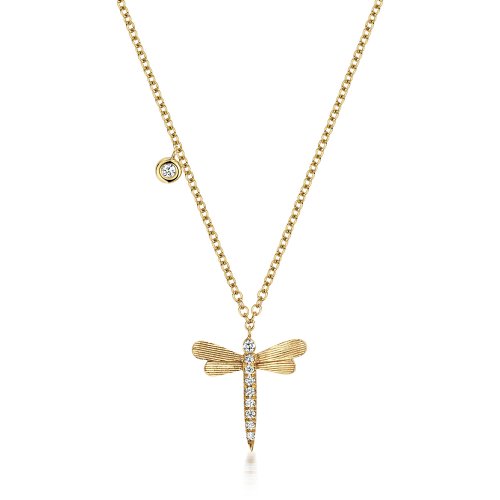 Diamond Dragonfly Necklace In 18ct Gold 