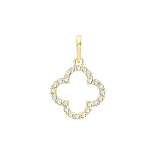 9ct Gold Cz 4 Leaf Open Clover Pendant 