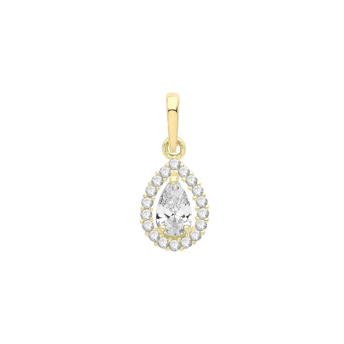 9ct Gold Pear Shape Cz Halo Style Pendant 