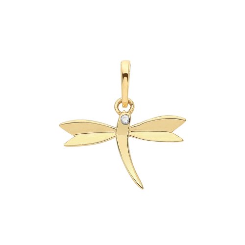 9ct Gold Single Cz Set Dragonfly Pendant 