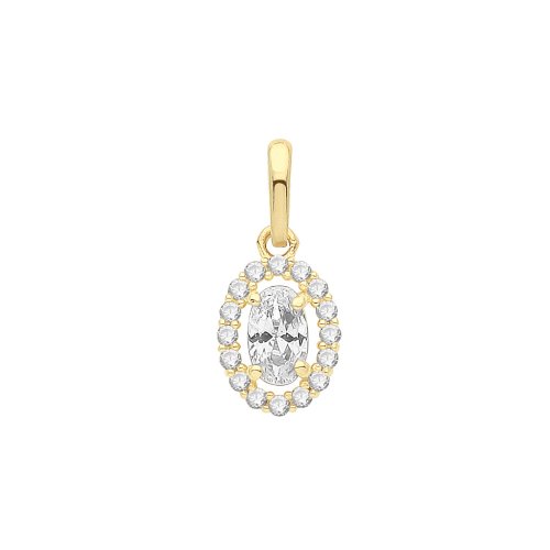 9ct Gold Oval Cz Halo Style Pendant 