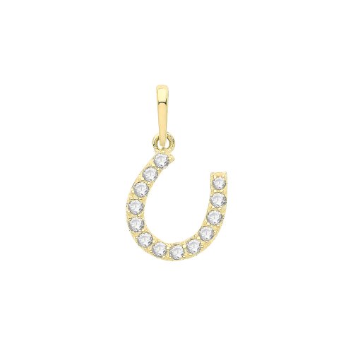 9ct Gold Cz Horseshoe Pendant 