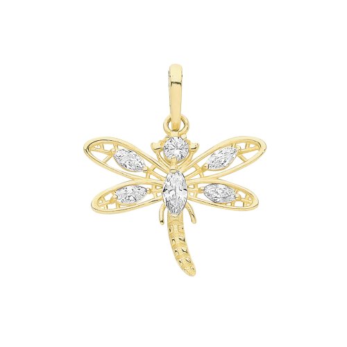 9ct Gold Cz Dragonfly Pendant 