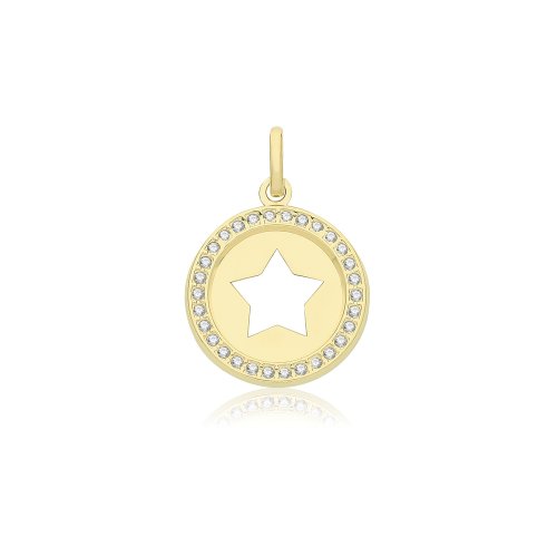 9ct Gold Cz Star Round Pendant 