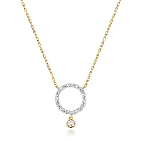 Diamond Circle With Drop Necklace In 9ct Gold 