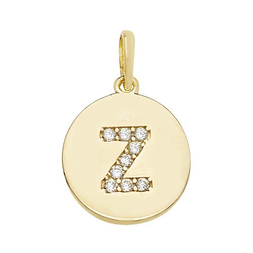 9ct Gold Cz Initial Round Pendant 