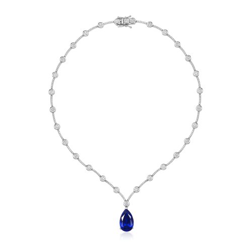Blue Pear Shape With Round And Stone Set Bars Necklet LNG0005
