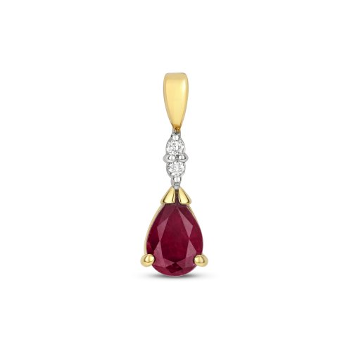 Ruby Diamond Pear Shape Drop Pendant In 9ct Gold 