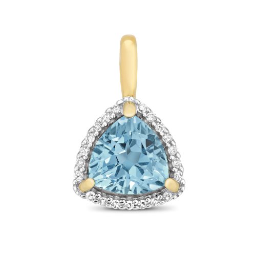 Diamond & Light Swiss Blue Topaz Rounded Triangle Cluster Pendant In 9ct Gold 