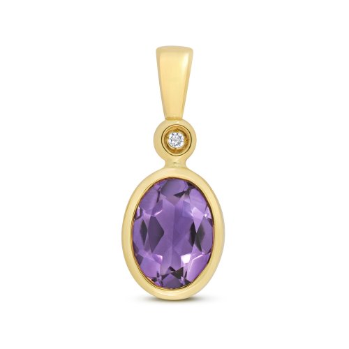 Diamond & Amethyst Oval Rubover Pendant In 9ct Gold 