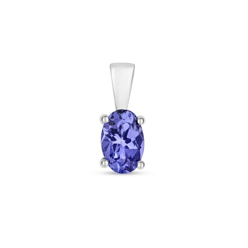 Tanzanite Oval Claw Set Pendant In 9ct White Gold 