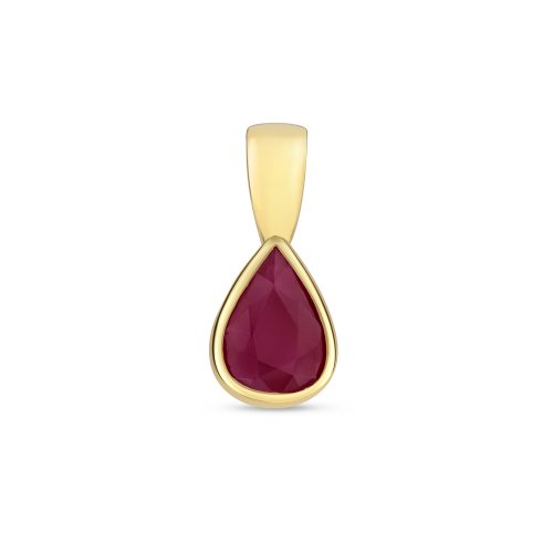 Ruby Pear Shape Rubover Pendant In 9ct Gold 