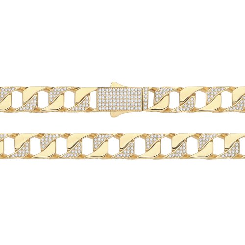 9ct Gold Open Square Cuban Link Cz Set Chain 