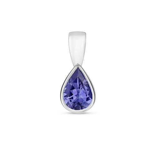 Tanzanite Pear Shape Rubover Pendant In 9ct White Gold 