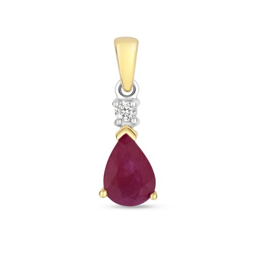 Diamond & Ruby Pear Shape Pendant In 9ct Gold 