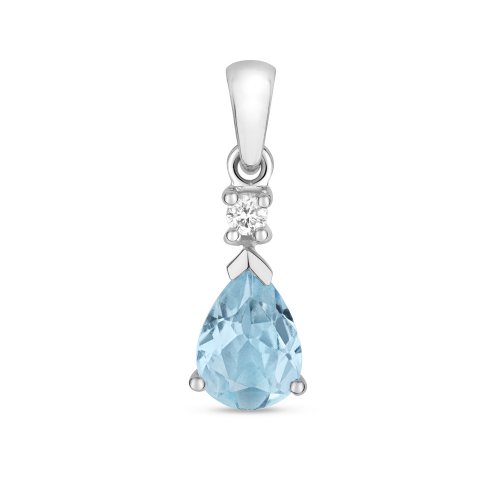 Diamond & Aquamarine Pear Shape Pendant In 9ct White Gold 
