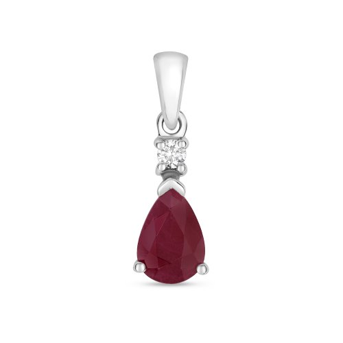 Diamond & Ruby Pear Shape Pendant In 9ct White Gold 