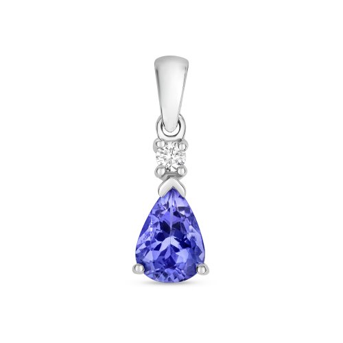 Diamond & Tanzanite Pear Shape Pendant In 9ct White Gold 