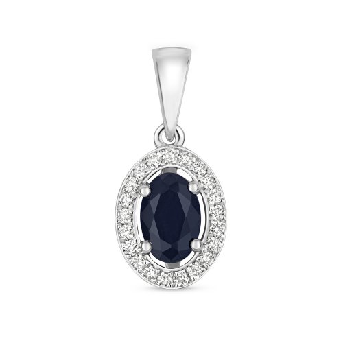Diamond & Sapphire Oval Halo Pendant In 9t White Gold 