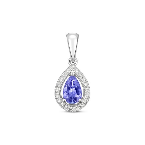 Diamond & Tanzanite Pear Shape Halo Pendant In 9ct White Gold 