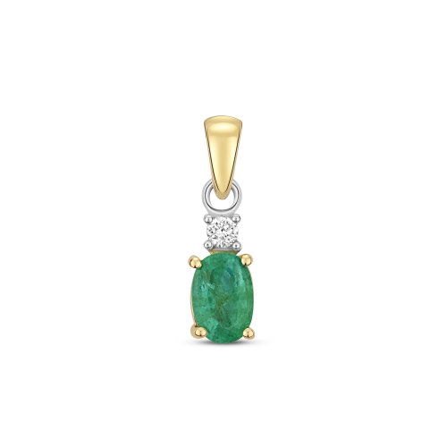 Diamond & Emerald Oval Claw Set Pendant In 9ct Gold 