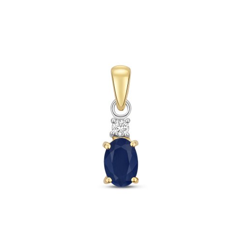 Diamond & Sapphire Oval Claw Set Pendant In 9ct Gold 