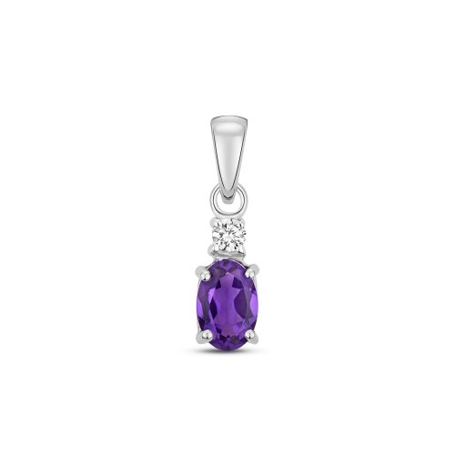 Diamond & Amethyst Oval Claw Set Pendant In 9ct White Gold 