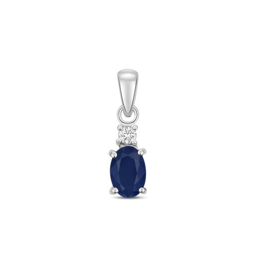 Diamond & Sapphire Oval Claw Set Pendant In 9ct White Gold 