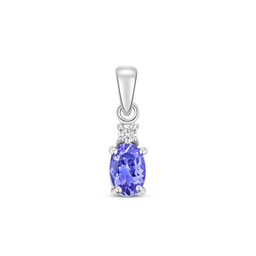 Diamond & Tanzanite Oval Claw Set Pendant In 9ct White Gold 