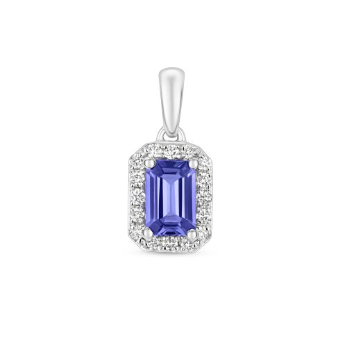 Diamond & Tanzanite Octagon Cluster Pendant In 9ct White Gol 