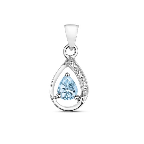 Diamond & Aquamarine Pear Shape Pendant In 9ct White Gold 