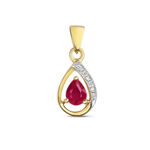 Diamond & Ruby Pear Shape Pendant In 9ct Gold 