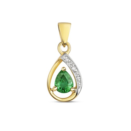 Diamond & Emerald Pear Shape Pendant In 9ct Gold 