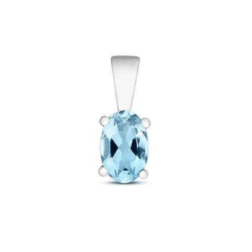 Aquamarine Oval Claw Set Pendant In 9ct White Gold 