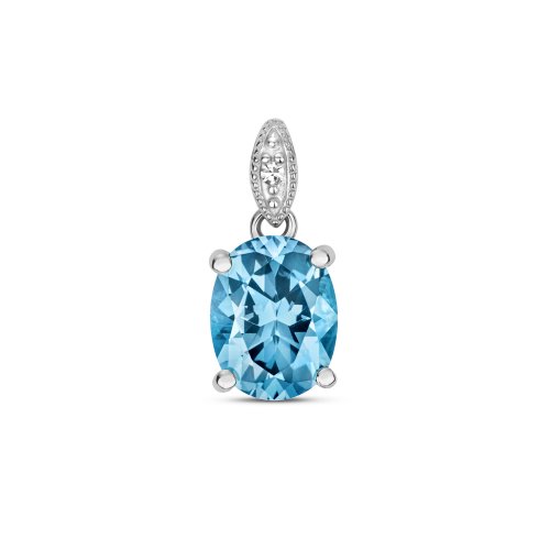 Diamond & Swiss Blue Topaz Oval With Set Bail Pendant In 9ct Gold 