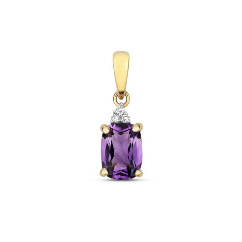 Diamond & Amethyst Cushion Claw Set Pendant In 9ct Gold 