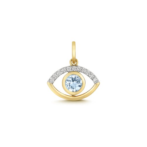 Diamond And Aquamarine Eye Pendant In 9ct Gold 