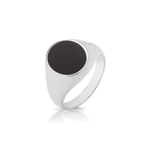 Silver Oval Black Onyx Signet Ring 