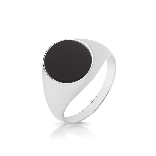 Silver Oval Black Onyx Signet Ring 