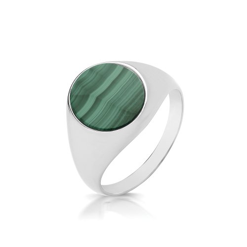 Silver Oval Malachite Signet Ring 
