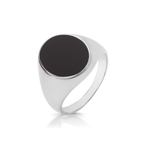 Silver Oval Black Onyx Signet Ring 