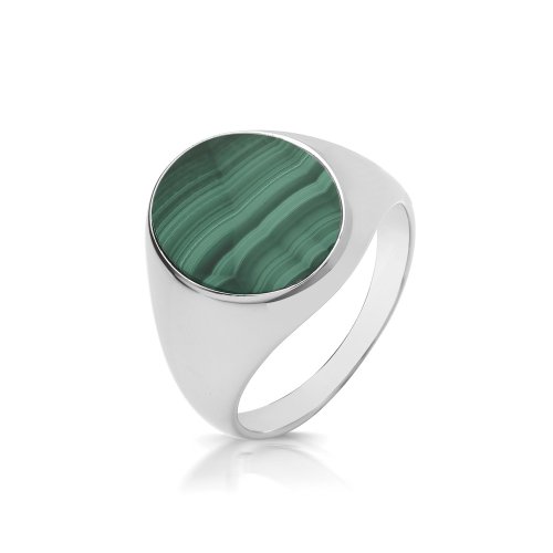 Silver Oval Malachite Signet Ring 