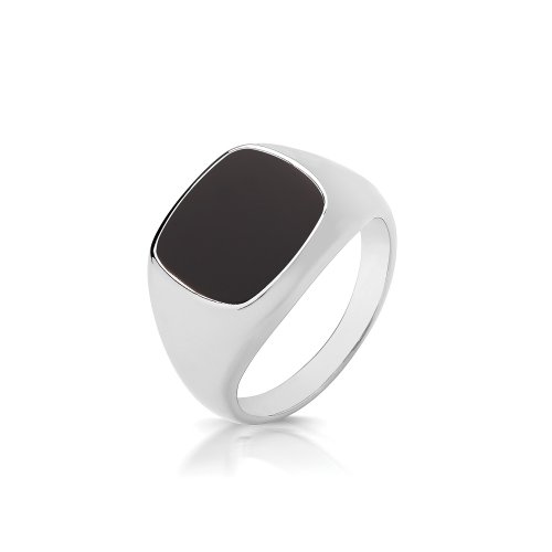 Silver Cushion Black Onyx Signet Ring 