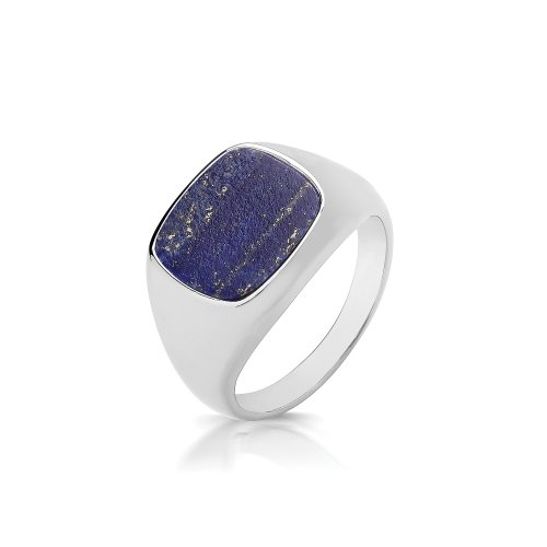 Silver Cushion Lapis Signet Ring 