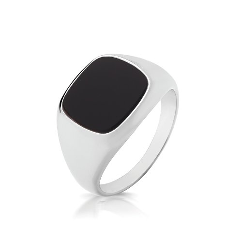 Silver Cushion Black Onyx Signet Ring 