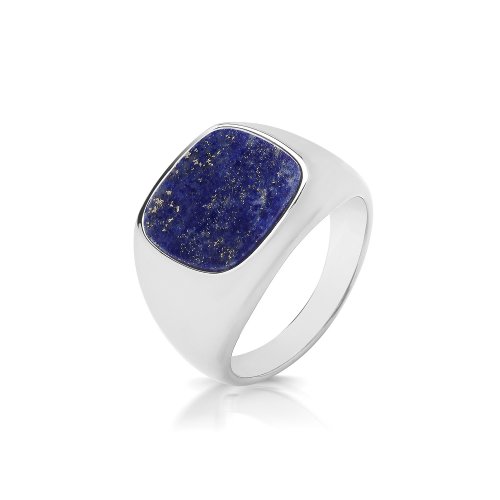 Silver Cushion Lapis Signet Ring 