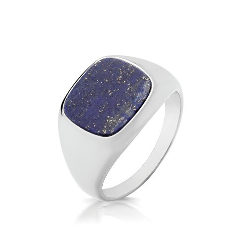Silver Cushion Lapis Signet Ring 
