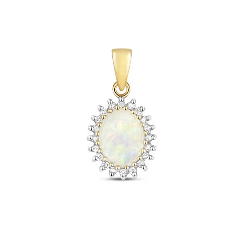 Diamond & Opal Pendant In 9ct Gold 