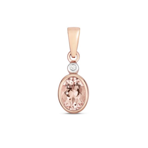 Diamond And Morganite Pendant Oval In Rose Gold 
